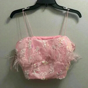 NWT ENDLESS ROSE BEADED FEATHER CROP TOP